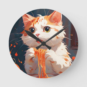Horloge Ronde Spaghetti mangeur de chat