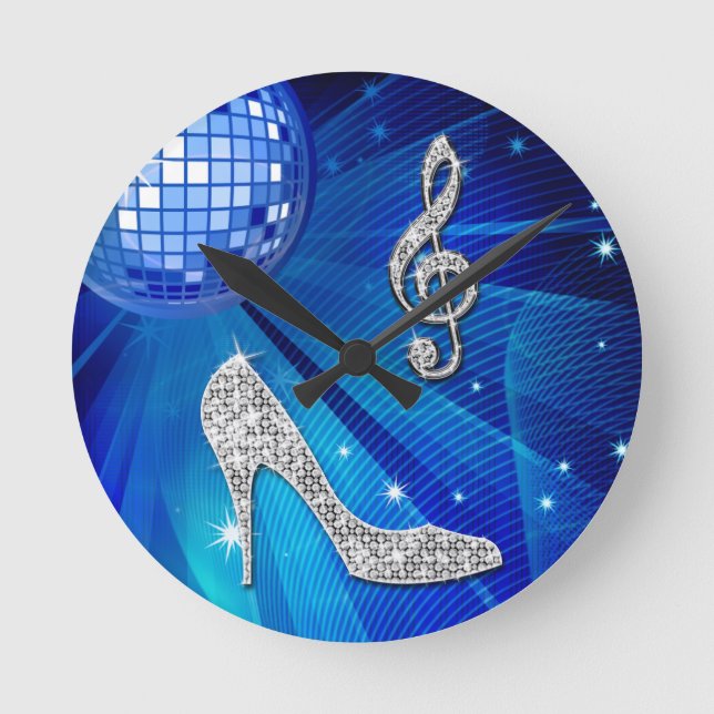 Horloge Ronde Sparkly Blue/Silver Music Note & Stiletto Heel (Recto)