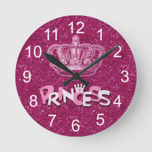 Horloge Ronde Sparkly Hot Pink Princess Glitter & Vintage Crown