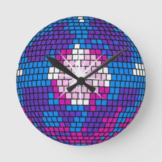 Horloge Ronde Sphère disco miroir géométrique Art Pop Rétro