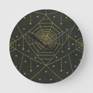 Horloge Ronde Spiderweb araignée étoiles or noir livre vintage