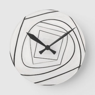 Horloge Ronde Spirale carrée abstraite noir et blanc