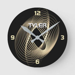 Horloge Ronde Spirale de lumière dorée, chiffres dorés, nom DIY