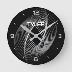 Horloge Ronde Spirale de lumière noire et blanche, nom DIY en bl