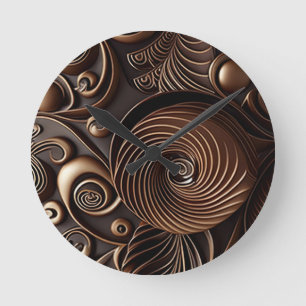 Horloge Ronde Spirales et volutes ornementales brun chocolat
