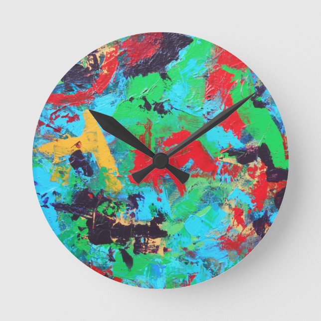 Horloge Ronde Splash-Pinceaux Abstraits Peints à la Main (Recto)