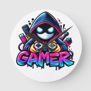 Horloge Ronde Spooky Gaming – Manette fantôme de joueur Hallowee