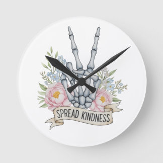 Horloge Ronde "Spread Kindness" Skeleton Peace Sign – Watercolor