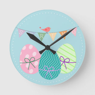 Horloge Ronde Spring powder blue Easter eggs
