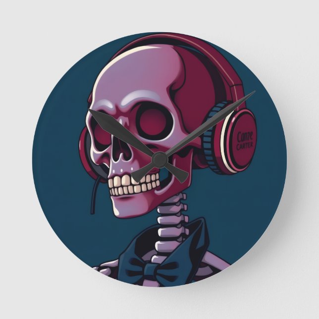 Horloge Ronde Squelette avec casque audio (Recto)