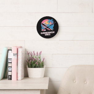 Horloge Ronde Squelette de Summerween Vacances d'été Plage Drôle
