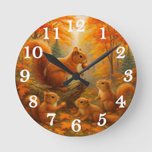 Horloge Ronde Squirrel And Child Rustic Autumn Forest Clock (Recto)