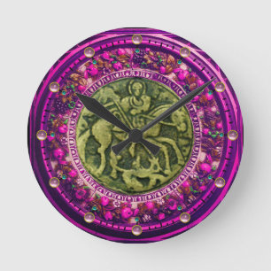 HORLOGE RONDE ST GEORGE, BRONZE DE DRAGON MÉDALLION FLORAL CROWN