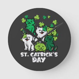 Horloge Ronde St Patricks Catricks Day Cats Saint Pattys