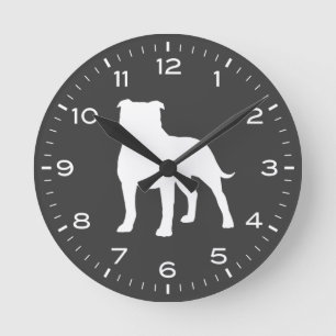 Horloge Ronde Staffordshire Terrier Dog Silhouette Staffy