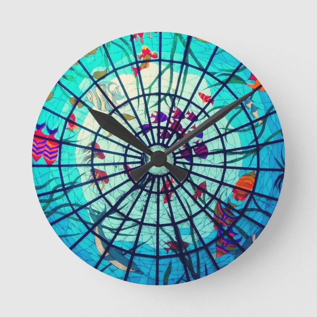 Horloge Ronde Stained glass ocean tropical fish (Recto)