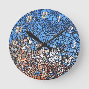 Horloge Ronde Stainverre look mosaïque abstrait