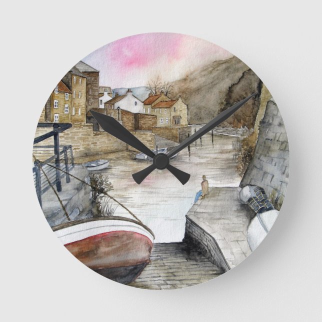 Horloge Ronde Staithes, North Yorkshire, Angleterre Aquarelle (Recto)