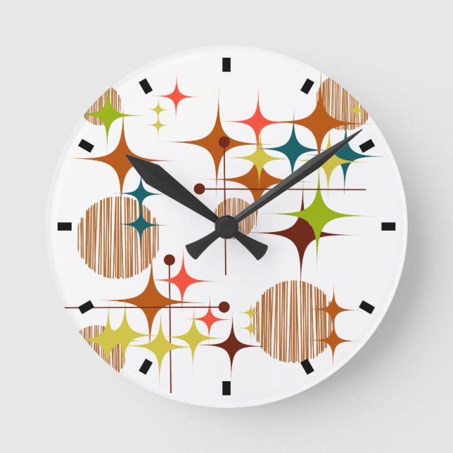 Horloge Ronde Starbursts et Globes modernes du milieu du siècle (Recto)