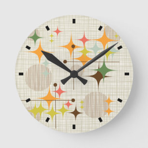 Horloge Ronde Starbursts et Globes modernes du milieu du siècle