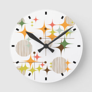 Horloge Ronde Starbursts et Globes modernes du milieu du siècle