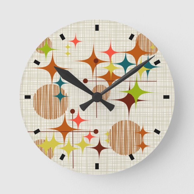Horloge Ronde Starbursts et Globes modernes du milieu du siècle (Recto)