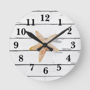 Horloge Ronde Starfish Peinture Beach Shiplap Décor rustique