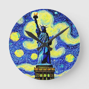 Horloge Ronde Starry Night Statue De Liberty New York