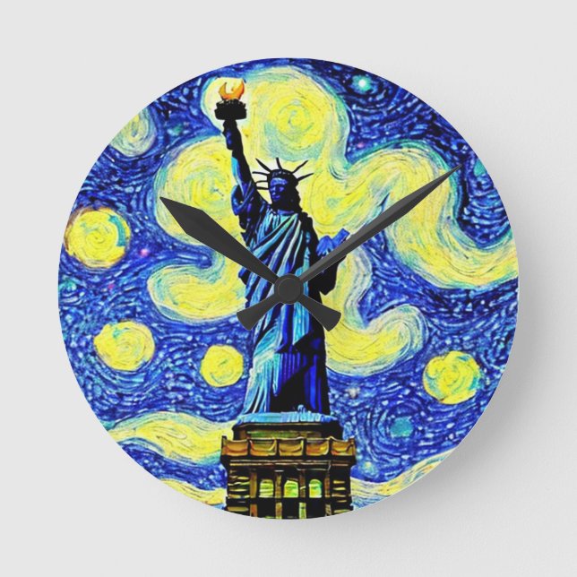 Horloge Ronde Starry Night Statue De Liberty New York (Recto)