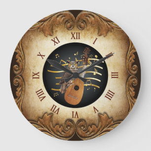 Horloge Ronde Steampunk Angélique ~ Grande Chouette à cornes ~