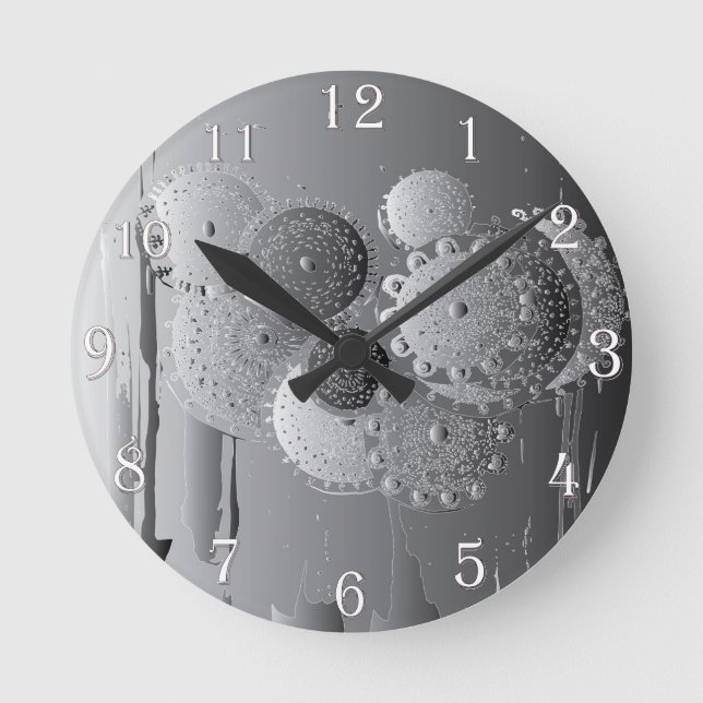 Horloge Ronde Steampunk Gris Mandala Floral avec chiffres blancs (Recto)