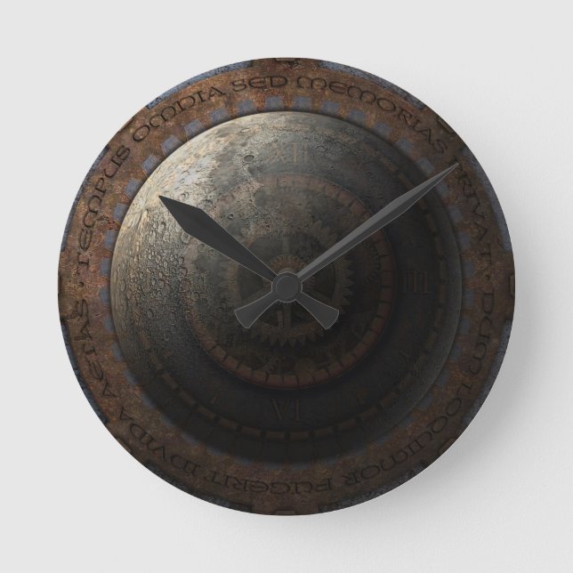 Horloge Ronde Steampunk Moon Clock Time Metal Gears (Recto)
