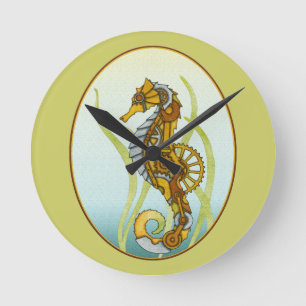 Horloge Ronde Steampunk Seahorse