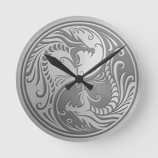 Horloge Ronde Steel Yin Yang Dragons (Recto)