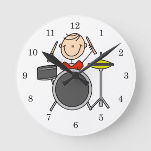 Horloge Ronde Stick Figure Homme Drummer T-shirts et cadeaux