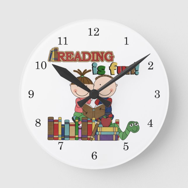 Horloge Ronde Stick Figure Kids Reading is Fun (Recto)
