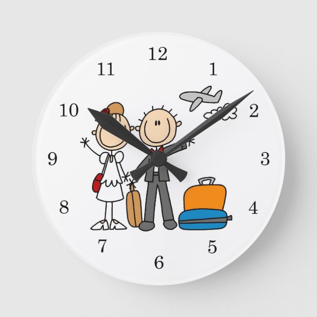 Horloge Ronde Stick Figure Mariage T-shirts et cadeaux lune de m (Recto)
