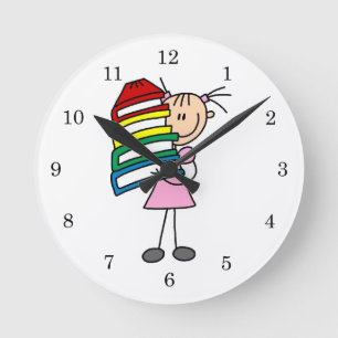 Horloge Ronde Stick Girl With Books