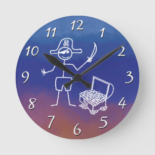 Horloge Ronde Stickman Pirate Avec Aquarelle De Poitrine Au Trés