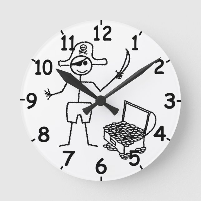 Horloge Ronde Stickman Pirate Avec Poitrine Au Trésor (Recto)