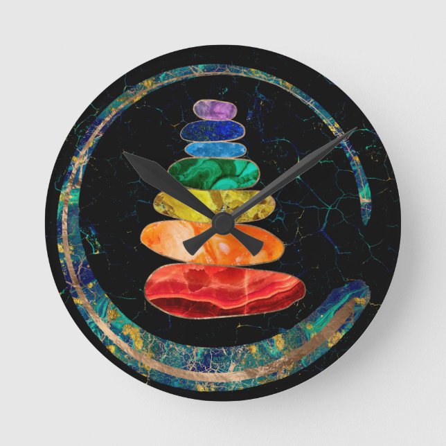 Horloge Ronde Stones Zen Chakras et cercle Enso (Recto)