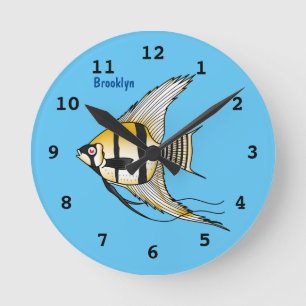 Horloge Ronde Striped angelfish cartoon