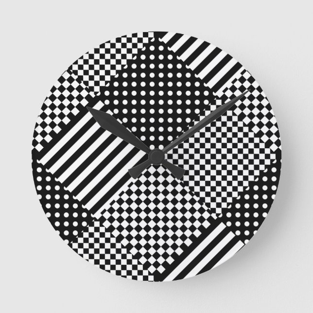 Horloge Ronde Stripes Check Harlequin Pois Conception mixte (Recto)