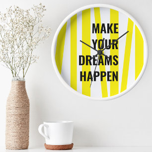 Horloge Ronde Stripes Jaunes Modernes & Faites Votre Rêve