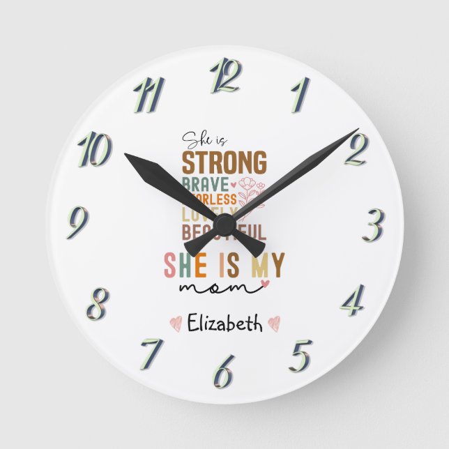 Horloge Ronde Strong Mom Retro Script Super fête des mères (Recto)