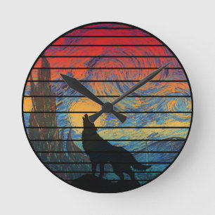 HORLOGE RONDE STYLE ABSTRAIT HURLEMENT DE LOUP