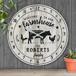 Horloge Ronde Style Agritouristique Rustique Grange Bois Vache N