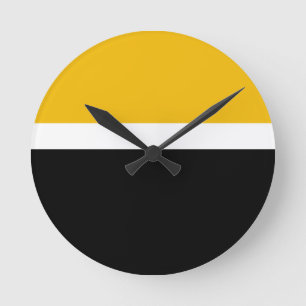 Horloge Ronde Style de bloc de couleur noir blanc jaune