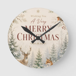 Horloge Ronde Style de Noël avec des animaux fantaisistes de la