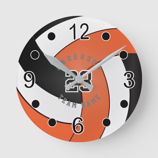 Horloge Ronde Style de volleyball orange, blanc et noir - do-it- (Recto)